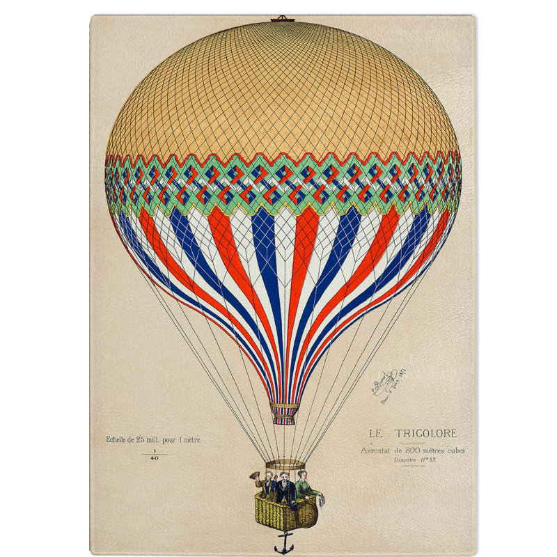 Glass Hot Air Balloon in France Chopping Board, 39 cm W x 28.5 cm L