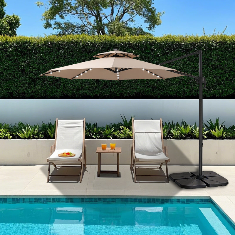 Parasol de patio en porte-à-faux 10 pi avec base en croix incluse 4 pièces, Kaki