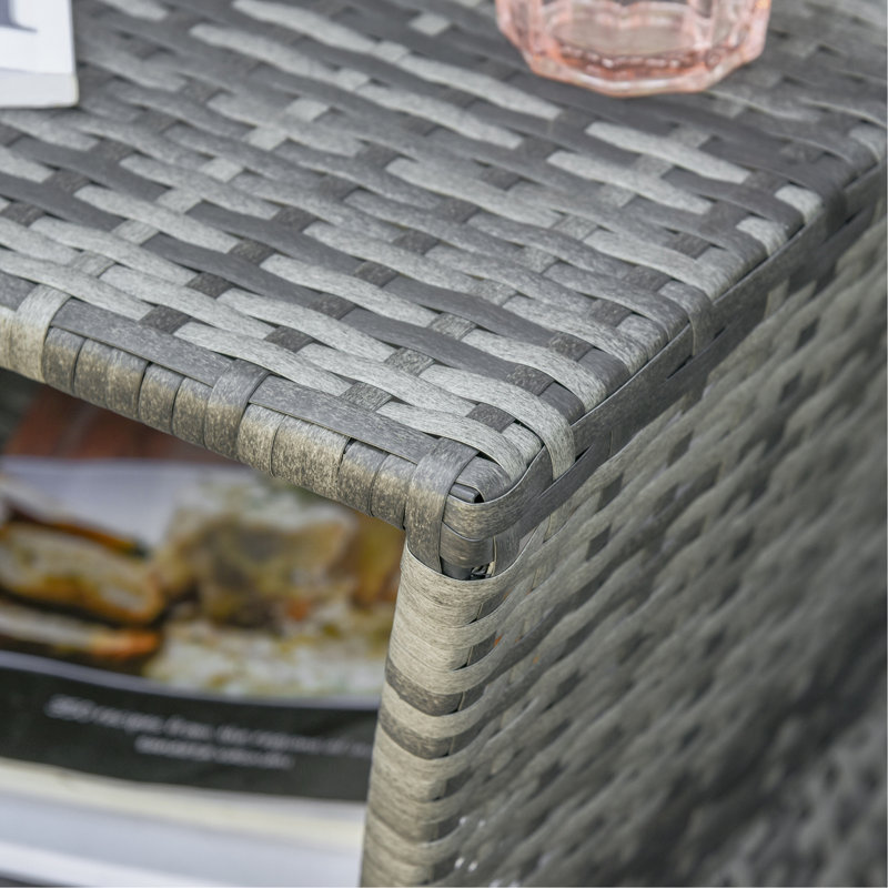 Outsunny Rattan Wicker Side Table With Umbrella Hole, 2 Tier Storage Shelf For All Weather For Outdoor, Patio, Garden, Backyard, Mixed Grey