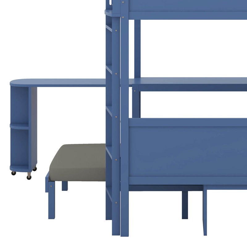 Lit mezzanine en bois multi-fonctionnel avec canapé et lumière, Navy Blue