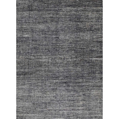 Hand-Knotted Geometric Area Rug in Charcoal