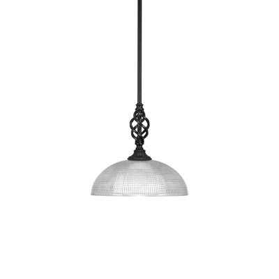 Eleganté Stem Hung Mini Pendant Shown In Matte Black Finish With 13" Clear Ribbed Glass