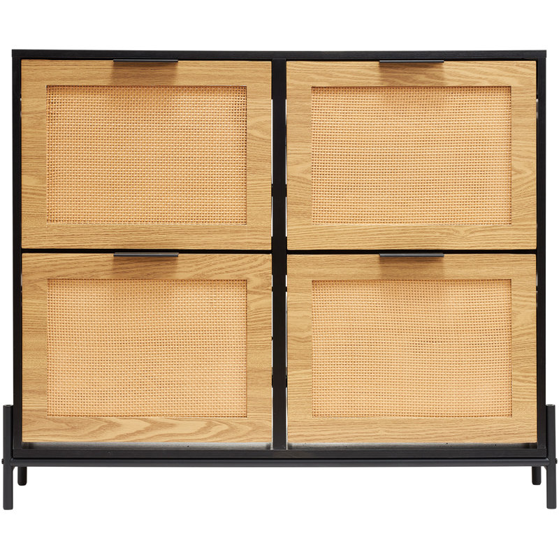 Rattan Shoe Cabinet, Narrow Shoe Storage Organizer with 4 Flip Drawers, Slim Shoe Entryway Storage Cabinet