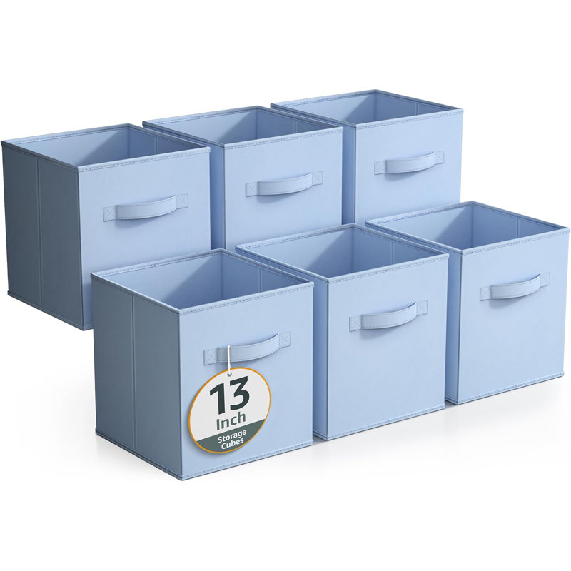13" Large Foldable Storage Cubes with Handles (6 Pack), Pastel Blue