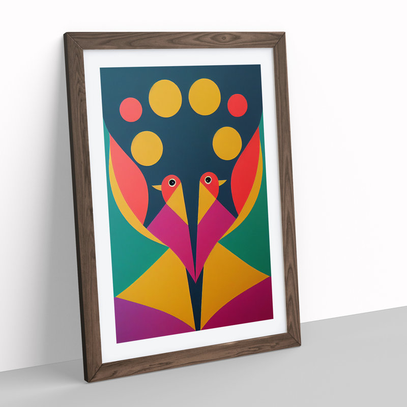 Abstract Birds - Single Picture Frame Print, 64cm H x 46cm W x 2cm D, Walnut