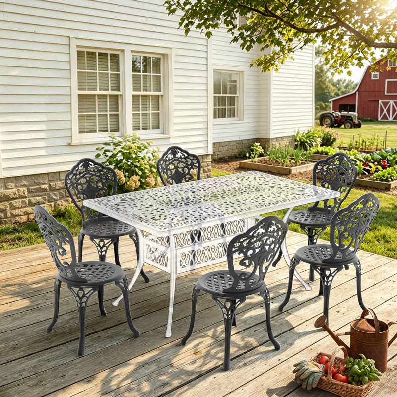 Ensemble de 6 chaises de patio en aluminium, chaises d'extérieur compactes à cadre noir, largeur de siège 15,35 po, 6