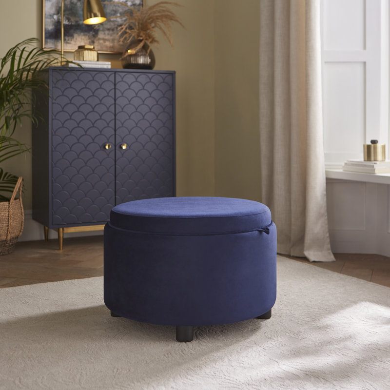 56cm Wide Velvet Round No Pattern Pouffe Ottoman with Storage, Cream