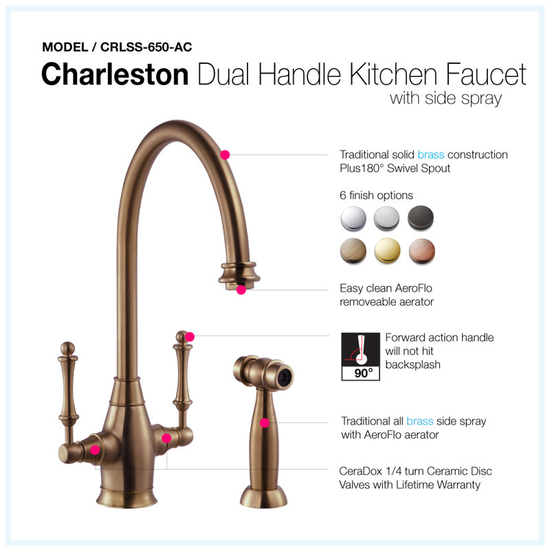 Houzer Charleston Kitchen Faucet with Side Spray, Antique Copper