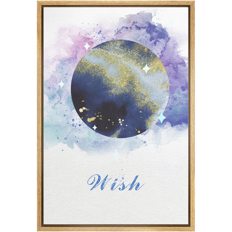 "IDÉE4WALL", reproduction d'art sur toile encadrée, souhait, aquarelle, lune bleue, astronomie et espace, technique mixte, art moderne bohème coloré pour le salon