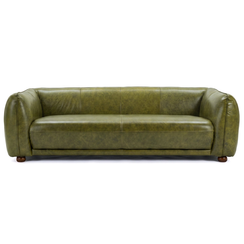 90'' Leather Sofa, Green Genuine Leather