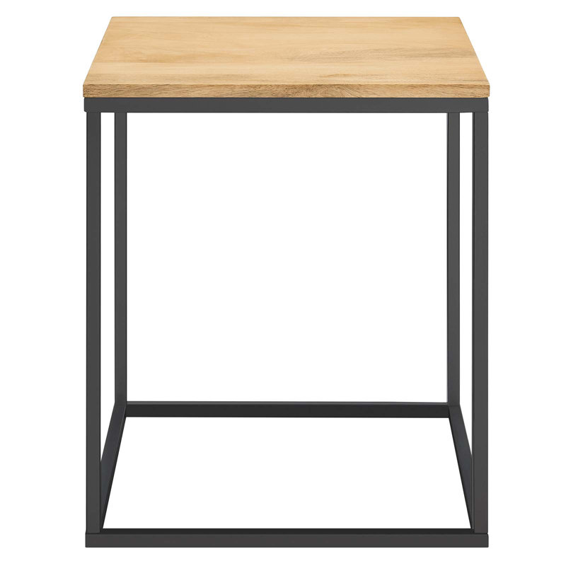 Zora Oak Wood and Black Metal Square Side Table