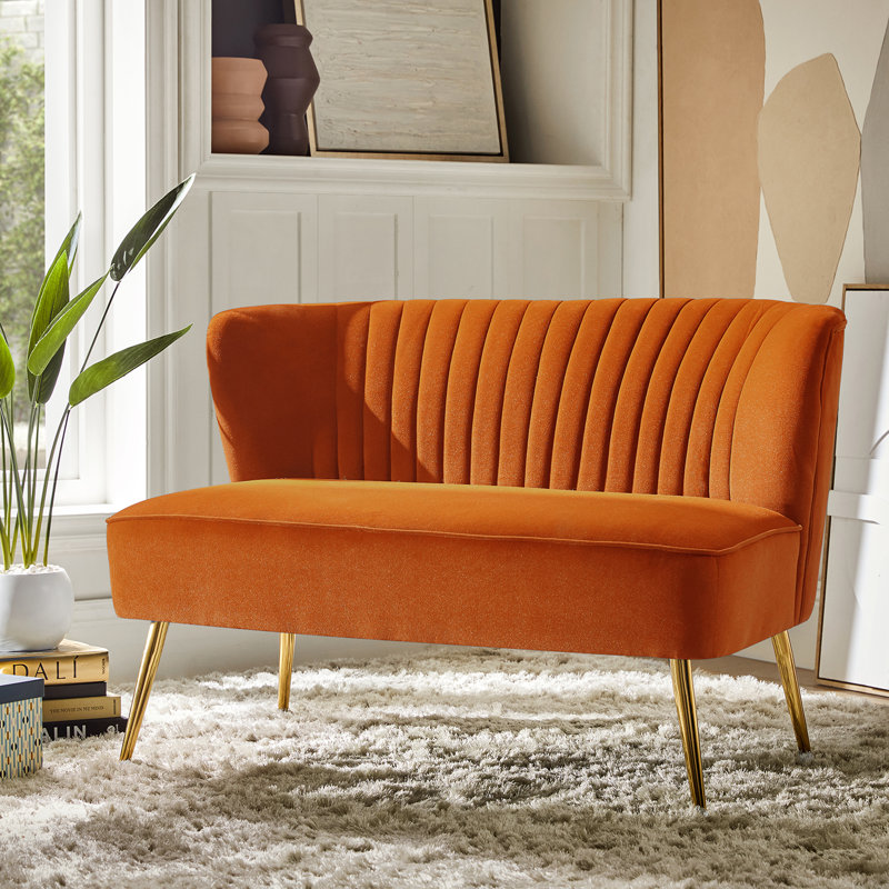 Euclid 47" Velvet 2-Seat Armless Loveseat, Orange