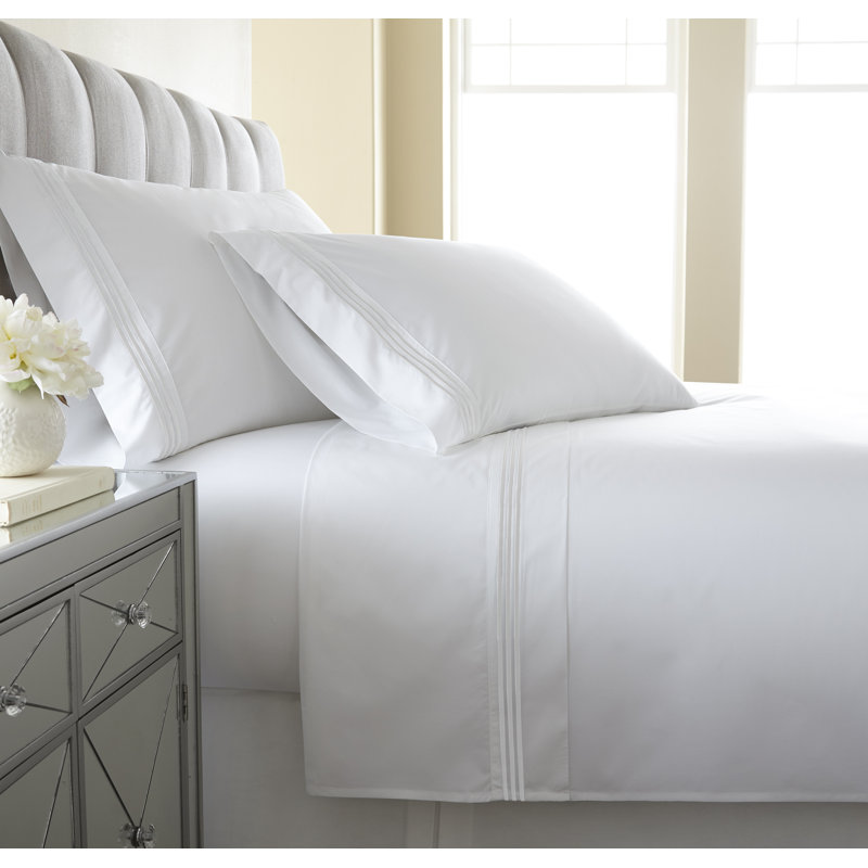 Ensemble de draps 100% coton 300 fils Charlotte, Bleu, Ensemble de drap pour lit très grand avec drap-ho