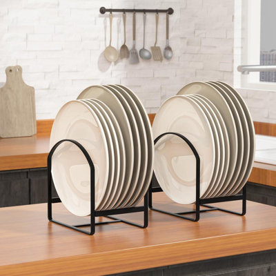 Premium Metal Plate Organisers Set Of 4 – Heavy Duty Kitchen Dish Racks | Space-Saving Upright Storage For Plates, Trays & Lids | Rustproof Black Finish