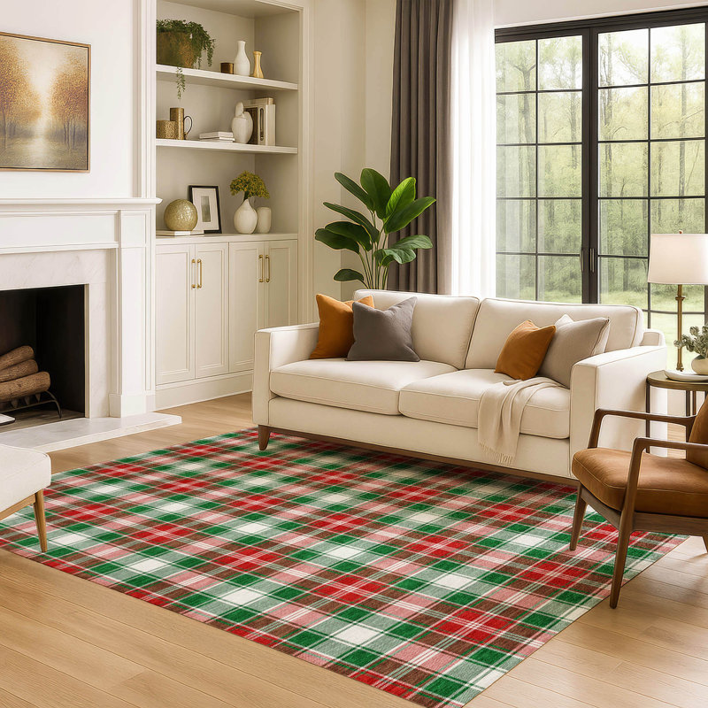 Premium Machine Washable Dockside AMF1817 Christmas Plaid Rug, Rectangle 9' x 12'