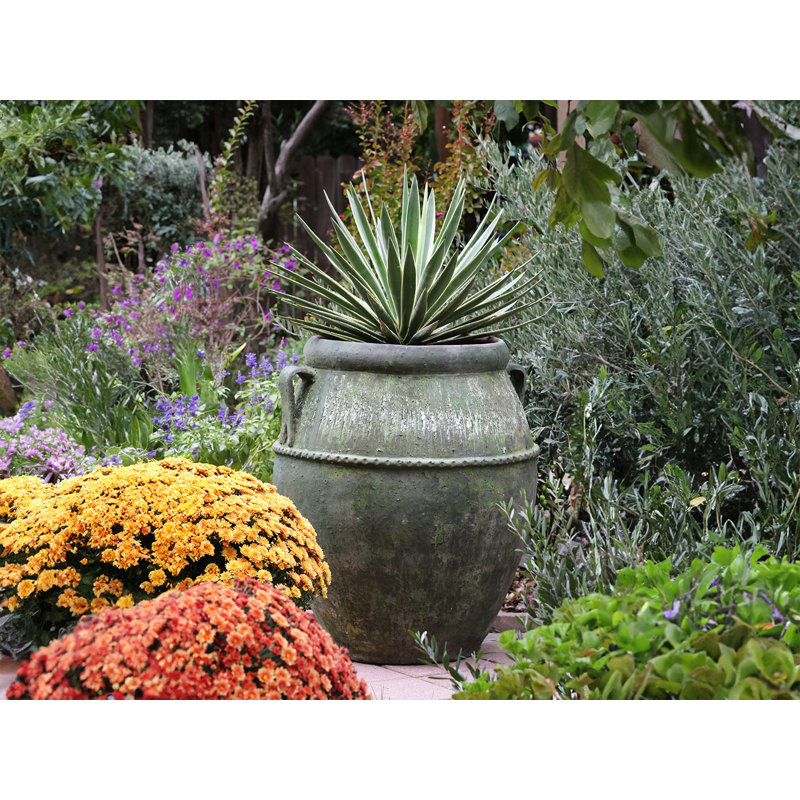 Pot de fleurs en grès extra large de style nigérian - Intérieur/Extérieur, Vert-de-gris