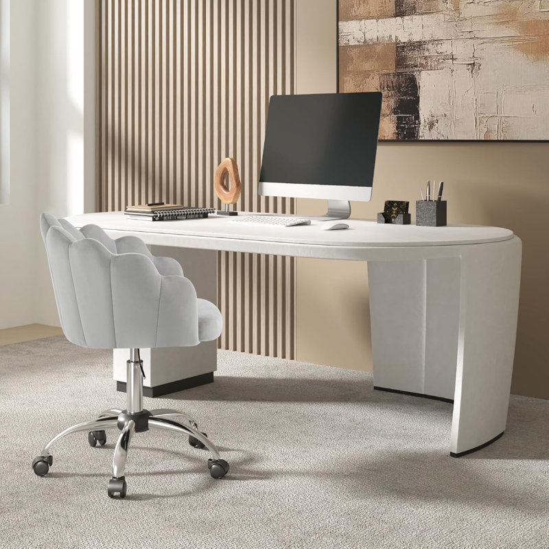 Heathfield Velvet Office Chair, Light Gray