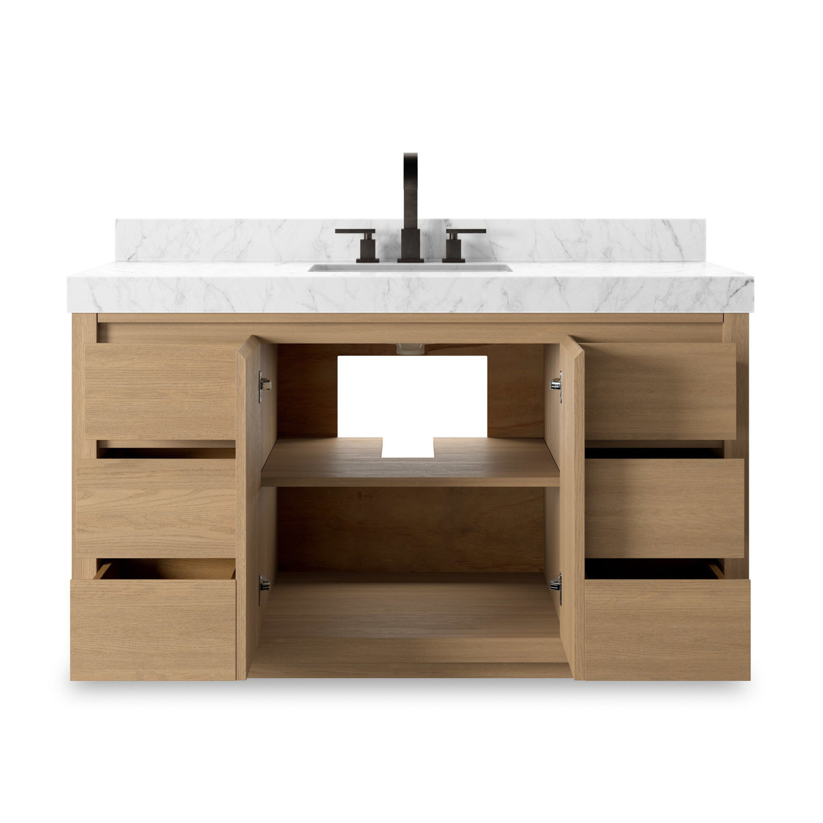 Oak Single Bathroom Vanity, Satin Light Wash Oak
