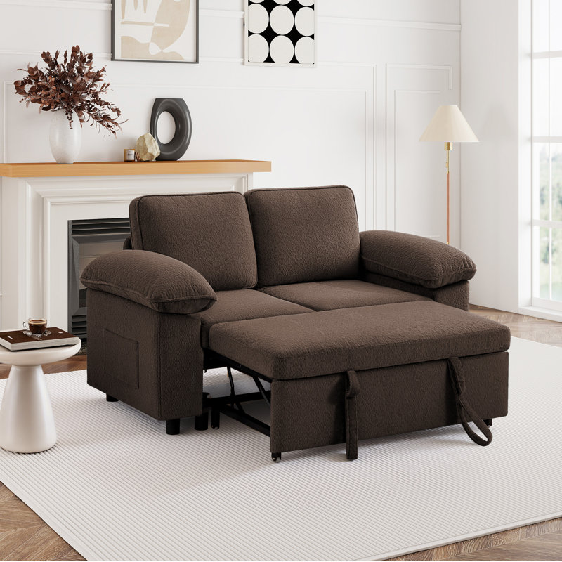 Waldorf 60.6" 2-Seat Loveseat Sofa With Pull-Out Bed, Coffee