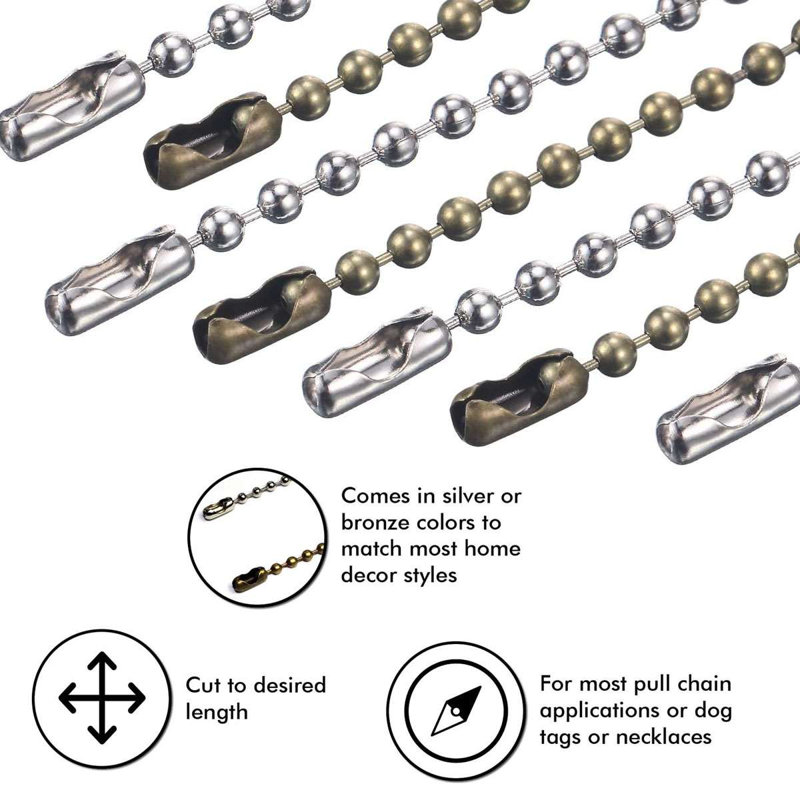 Beaded Pull Chain Extension with Connector for Ceiling Fan or Light, 10 Feet, 3mm Diameter, Bronze, Bronze