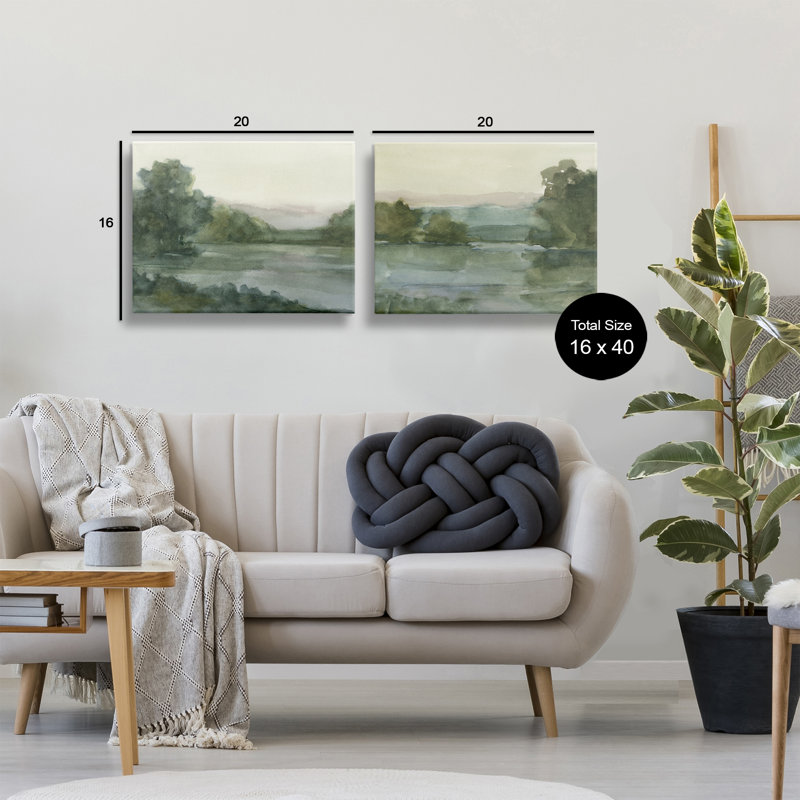 Ensemble d'art mural sur toile 2 pièces Mountain Views in Mute Tones, design par Ethan Harper, H 16 po x l 40 po