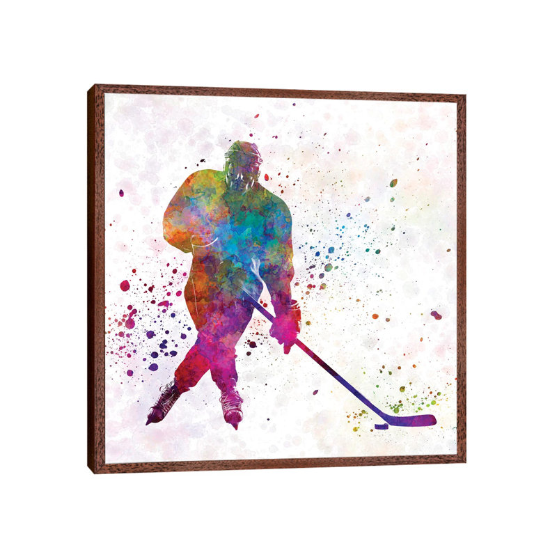 Hockey Skater III by Paul Rommer - Painting on Canvas, 66.04 cm H x 66.04 cm W, Classic Brown Wood Framed