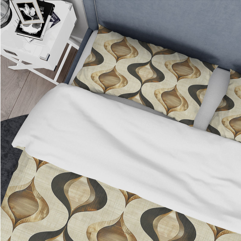 Ensemble de housse de couette moderne brun et beige Ogee Patterns II, Housse de couette très grand et 2 très grandes t