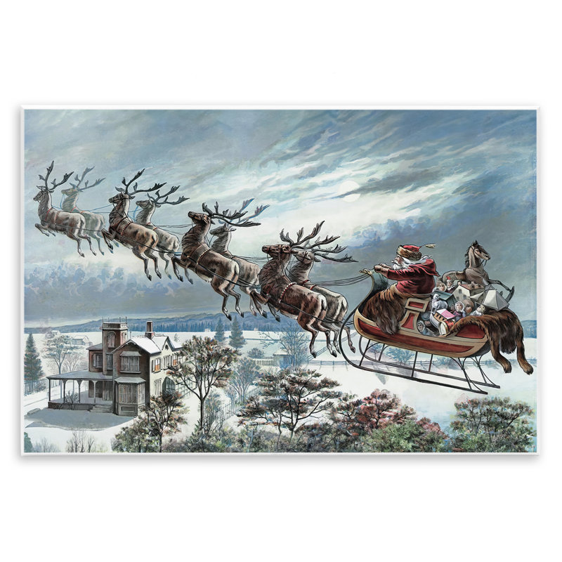 Plaque murale Santa's Sleigh over Town, design par Arlington Prints, H 10 po x l 15 po