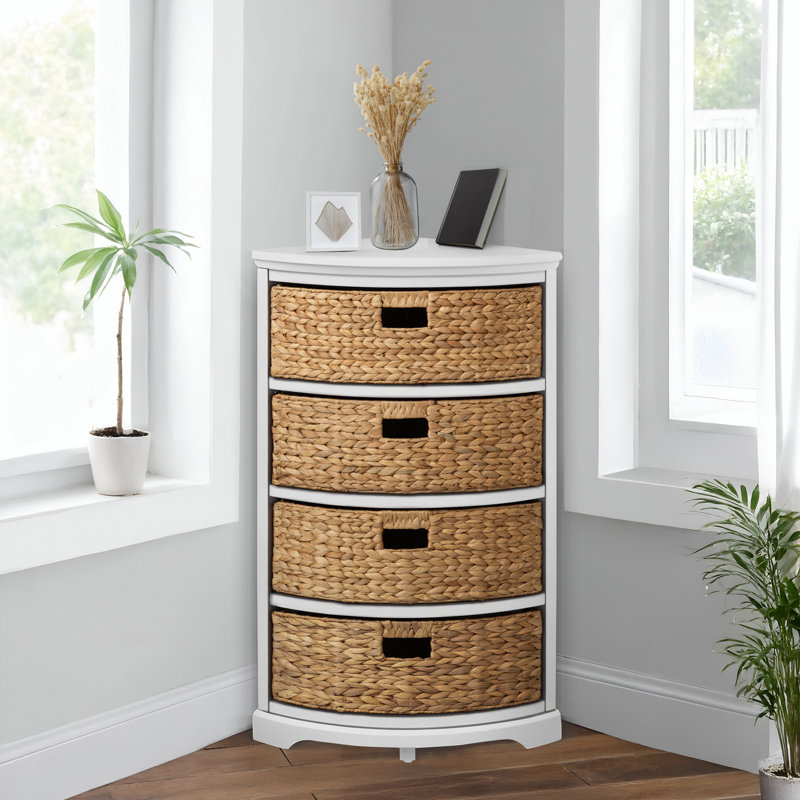 4 tiroirs de rangement en bois massif, Blanc