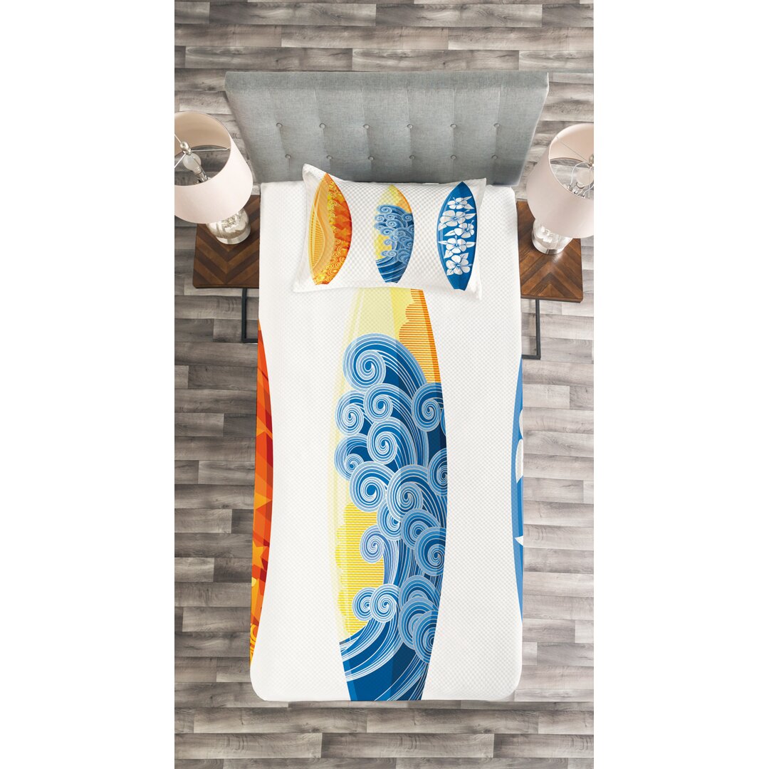 Gestepptes Bettdecken-Set, Surf Fun Wassersport, Sommer, Blau Orange Gelb