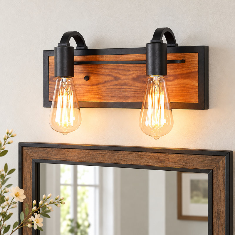 Carlile Dimmable Wood Vanity Light, 2 Lights