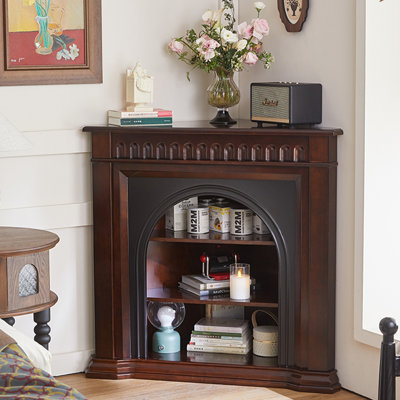 Nut-Brown Solid Wood Freestanding Fireplace
