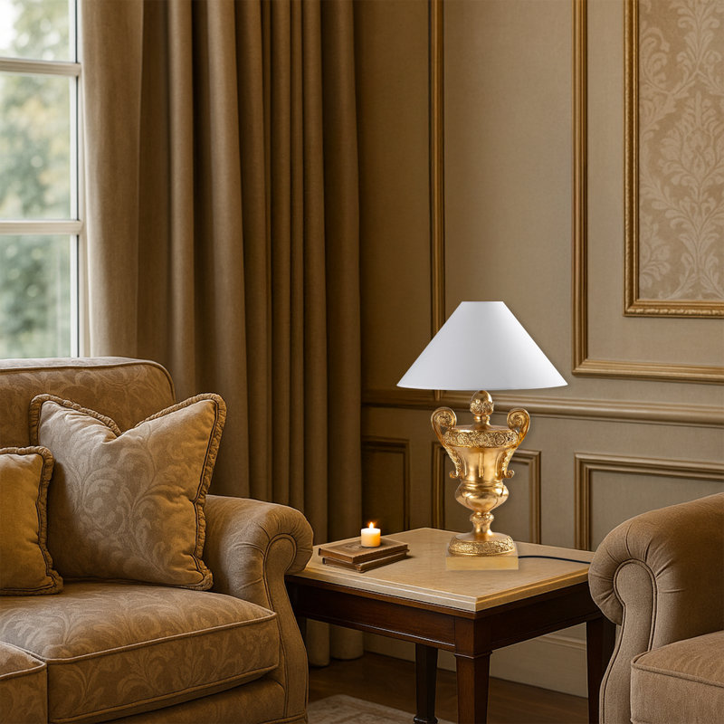 Lampe de chevet Golden Fabric Cap, Blanc