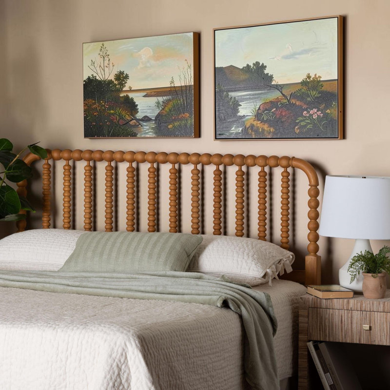 Rollison Rotated Bobbin Headboard - Handcrafted Timber Panel With Ornamental Spindle Design, Queen, Oak Brown, Brown