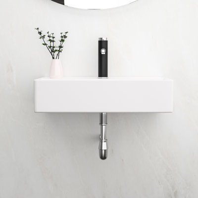 White Ceramic Bathroom Sink - 21X12 Inch Wall Mount With Single Faucet Hole And Overflow, Stain-, Enchanting Allure Mounted Stain , Splendid Design