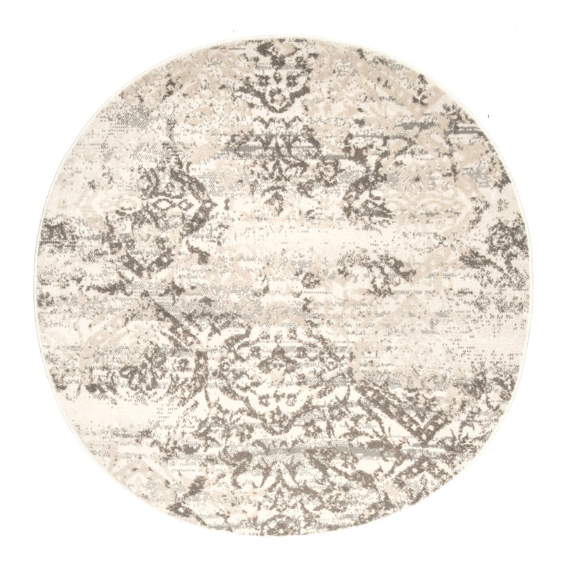 Shockley Faded Floral Performance Beige Rug, Round 8'