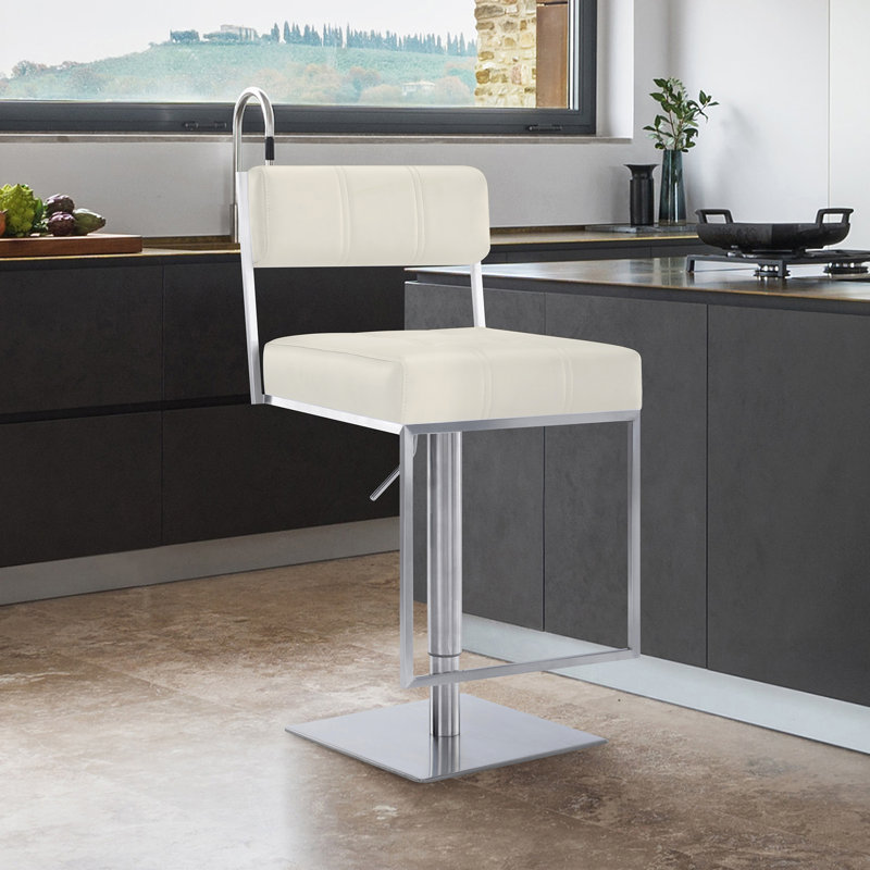 Tabouret de bar rotatif Bucholz, blanc, Acier inoxydable brossé