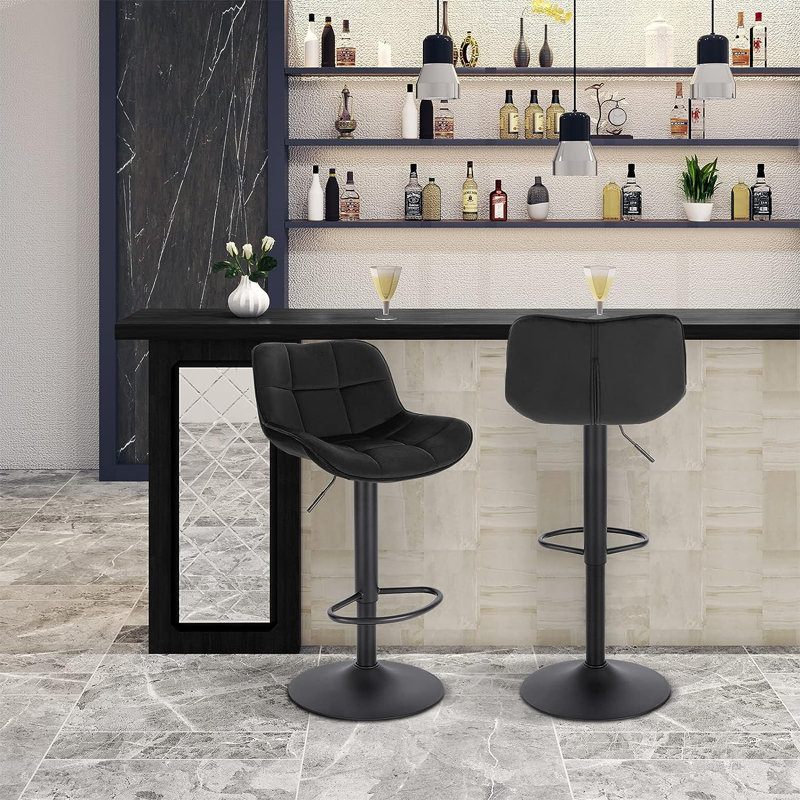 Stace Swivel Upholstered Adjustable Height Counter Stool with Metal Frame, Black