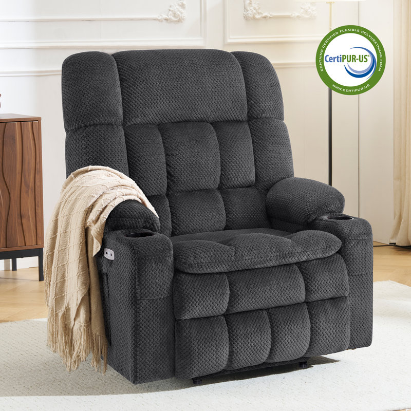Fauteuil inclinable à deux moteurs l 26,4 po à position allongée avec chauffage et massage, tissu, Gris foncé