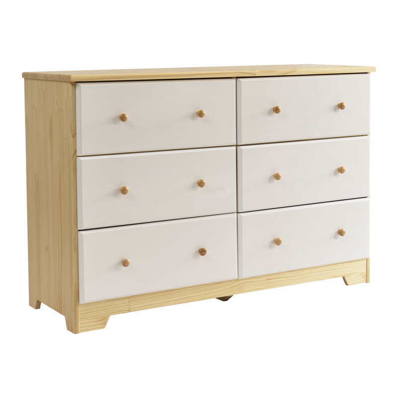 Commode double 6 tiroirs Isabela, Naturel / blanc