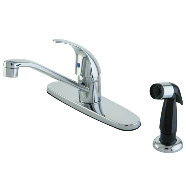 Single Handle Centerset Kitchen Faucet with Legacy Lever Handles, Polished Chrome, With Spray