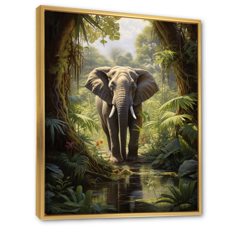 «Clarencia Elephant Jungle Sanctuary IV», reproduction sur toile, H 40 po x l 30 po x P 1,5 po, Cadre flottant doré