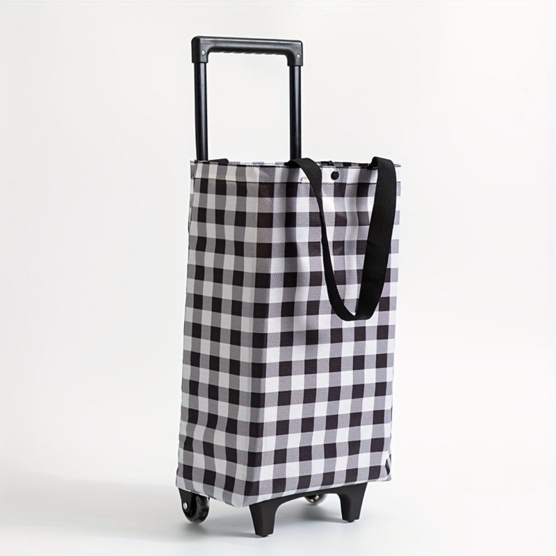 15L Small Foldable Shopping Cart With Wheels Oxford Cloth Folding Carrying Bag Waterproof Rolling Trolley Handbag Stair Climber Travel Telescopic Shopping Bag Weight Capacity Can Be Up To 15Kg,Grid