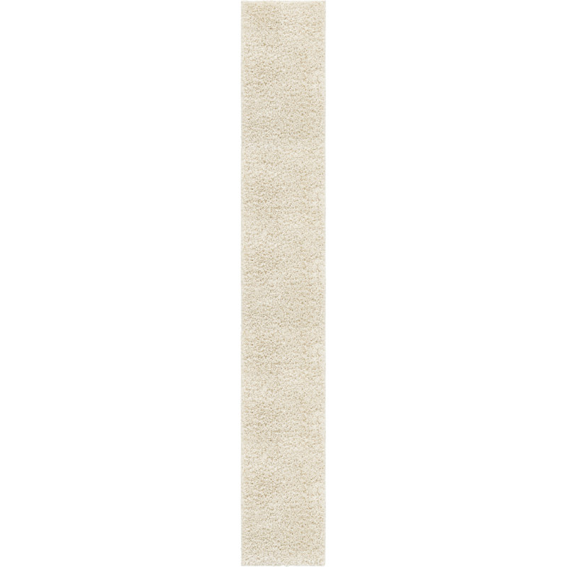 Tapis ivoire à poils longs Renesha, Tapis de couloir 2 pi 6 po x 16 pi 5 po
