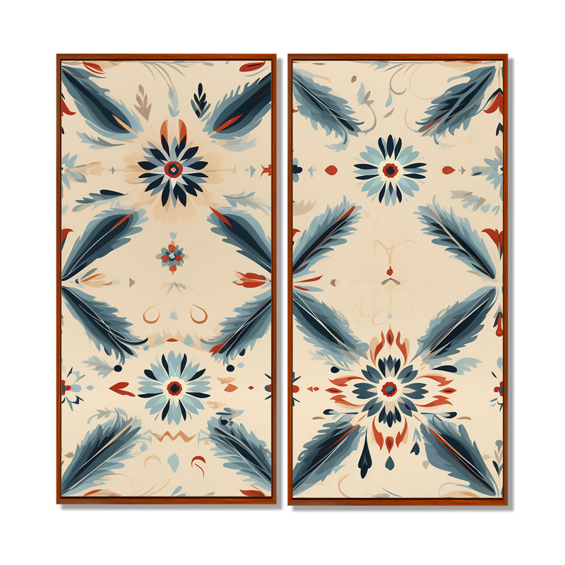 Nomadic Harmony Boho Pattern  - Multicolor Modern Set Of 2 Wall Art, 40" H x 40" W, Floater Framed Print, Brown