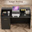 Bureau de réception de 63 pouces avec rangement et station de charge intégrée, comptoir moderne avec tiroirs et tablettes-1562818180