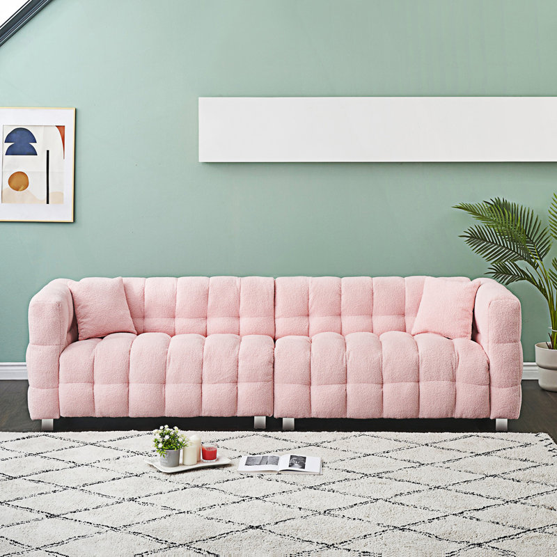 Upholstered Sofa, Pink Polyester Blend, 24" H x 80" W x 30.7" D