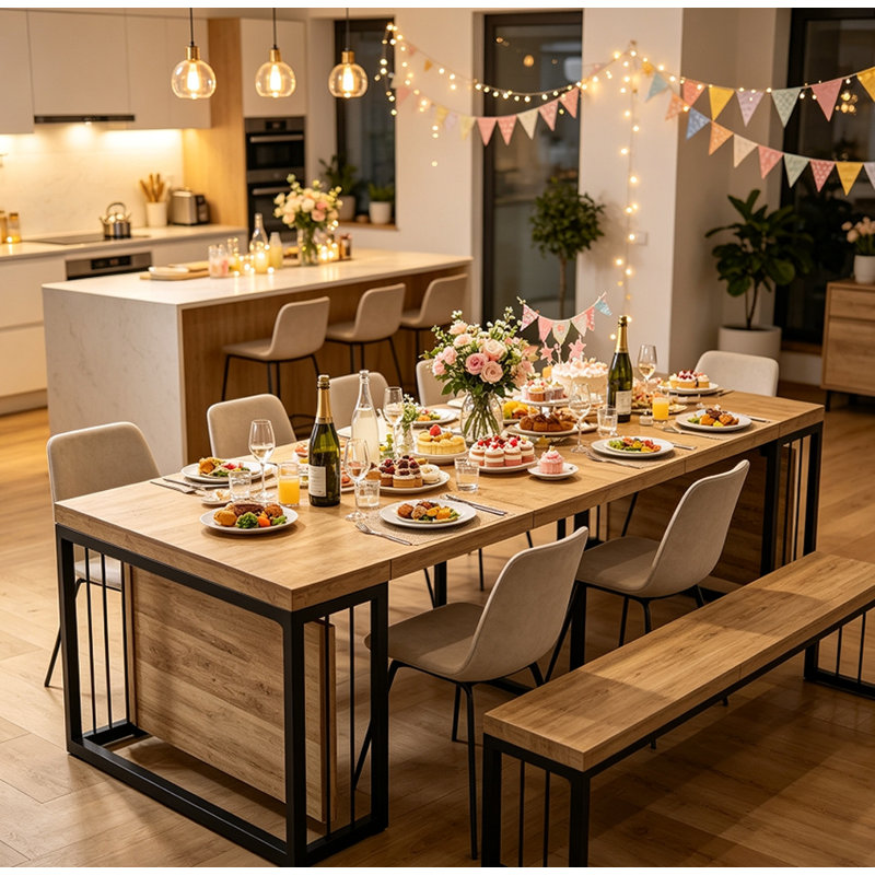 Modern Extendable Dining Table,Seats 2-10 People, 118, Ancient Oak