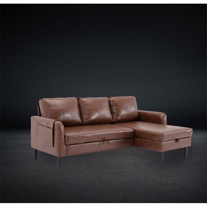 Bromwyn 72.4'' Faux Leather Sofa & Chaise, Brown Faux Leather