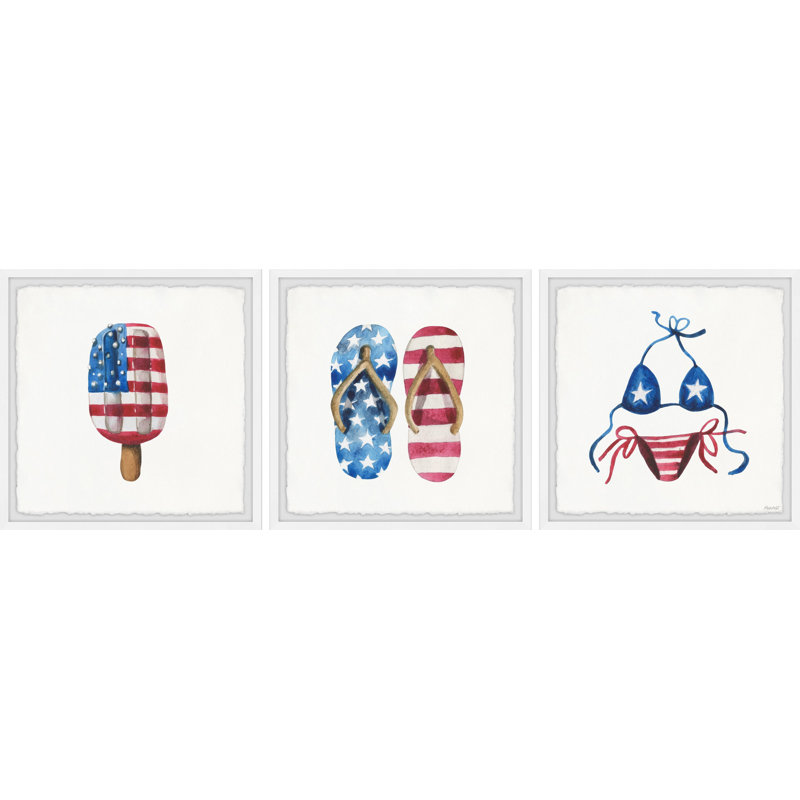 Summer Cool-off - Ensemble de 3 reproductions de cadres photo sur papier, H 12 po x l 36 po x 1,5 po